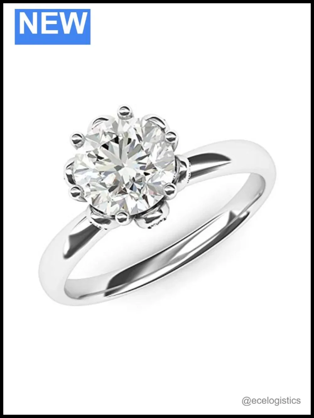 Sterling Silver Flower Engagement Ring 2CT Simulated Diamond 6-Prong